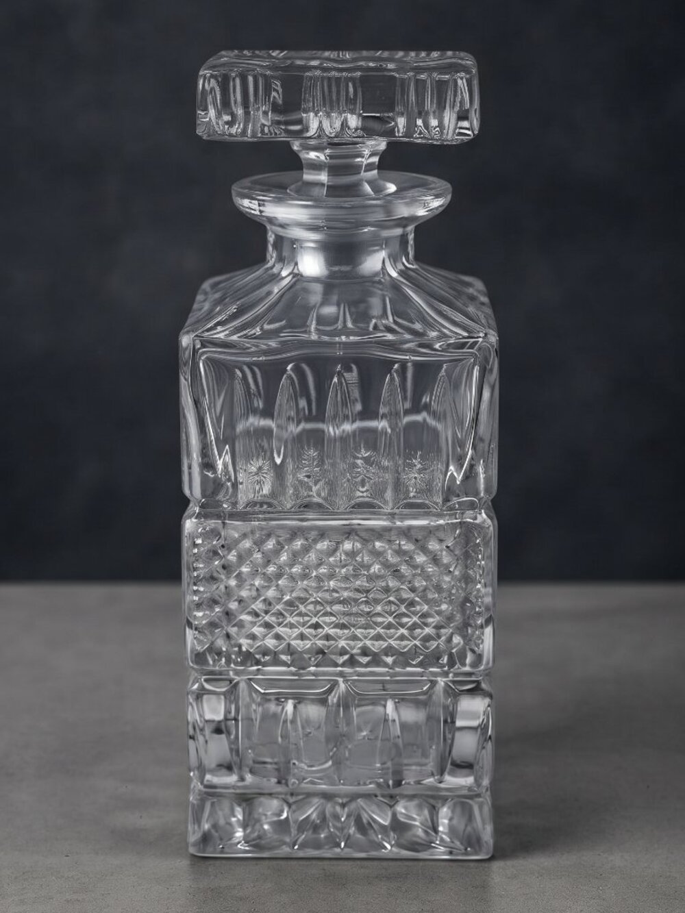 Vintage Czechoslovakia Bohemia Lead Crystal Square Decanter with Stopper 8.75"